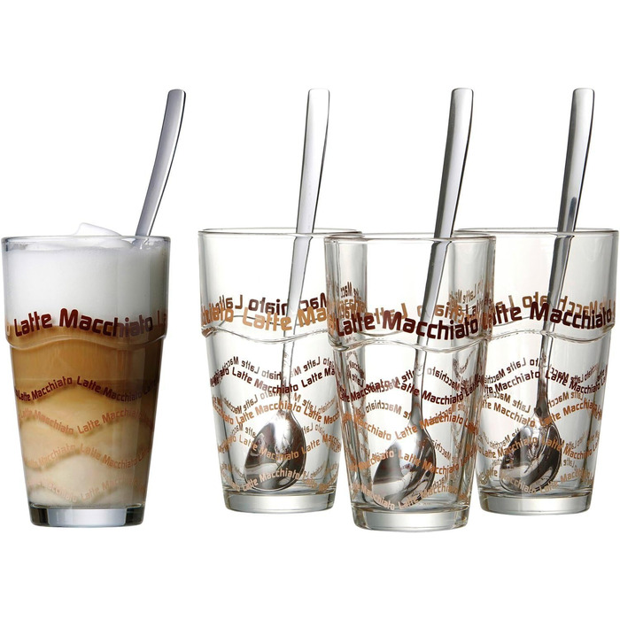 Ritzenhoff & Breker Latte Macchiato Glasses Set, 4 pieces & Cornello Coffee Cup Set, 2-piece, Cream, 300 ml, 2 pieces (1 pack)