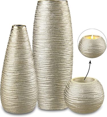 3-Piece Ceramic Pampas Grass Vase Set - Decorative Vases for Home, Table Arrangements, Living Room, Office, Wedding & Holiday Decor - 28cm Tall