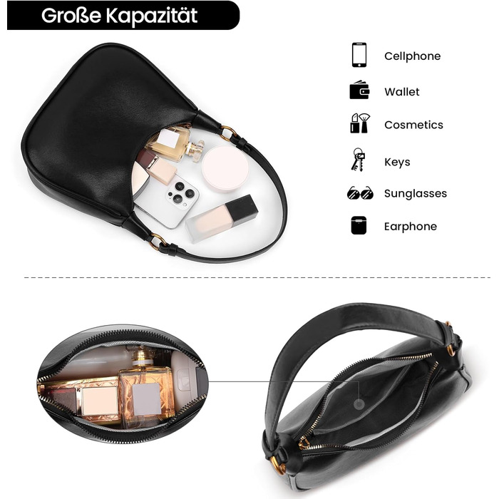 Сумка жіноча GSenhui Kleine Handtasche: маленька елегантна сумка-хобо через плече, PU шкіра, чорна, для подорожей