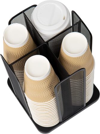 Mind Reader Network Collection, 4-Compartment Cup and Lid Dispenser, Countertop Organizer, Metal Mesh, 8