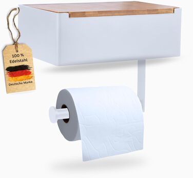 Pandonix Stainless Steel & Bamboo Toilet Paper Holder with Wet Wipe Dispenser - No Drill Installation, Black & White-Bamboo Finish