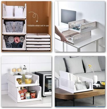 Ygapuzi 2 Pack Stackable Clothes Storage Basket Organizer Drawer Cabinet Shelf Divider Separator Desktop Container for Closet Wardrobe Kitchen Bathroom Office (White - 2Pack)
