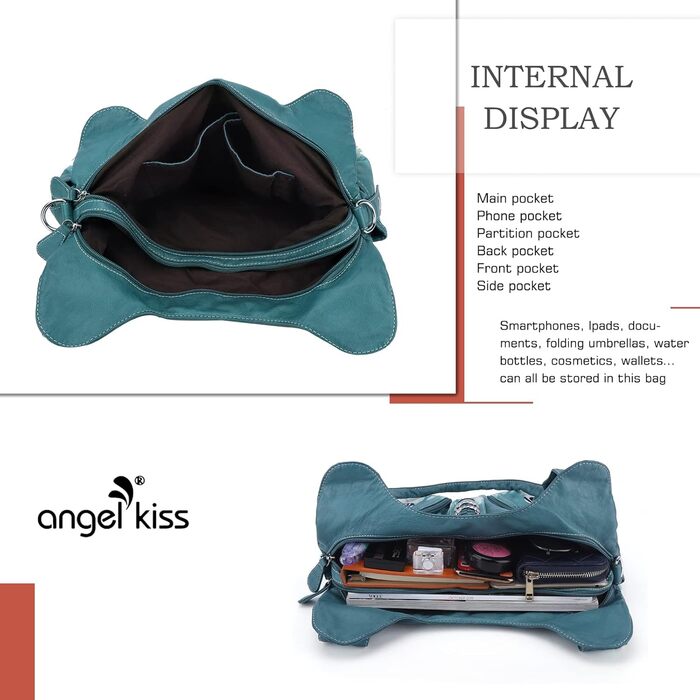 Сумка жіноча Angel Kiss Hobo з PU шкіри блакитно-зеленого кольору з багатьма відділеннями