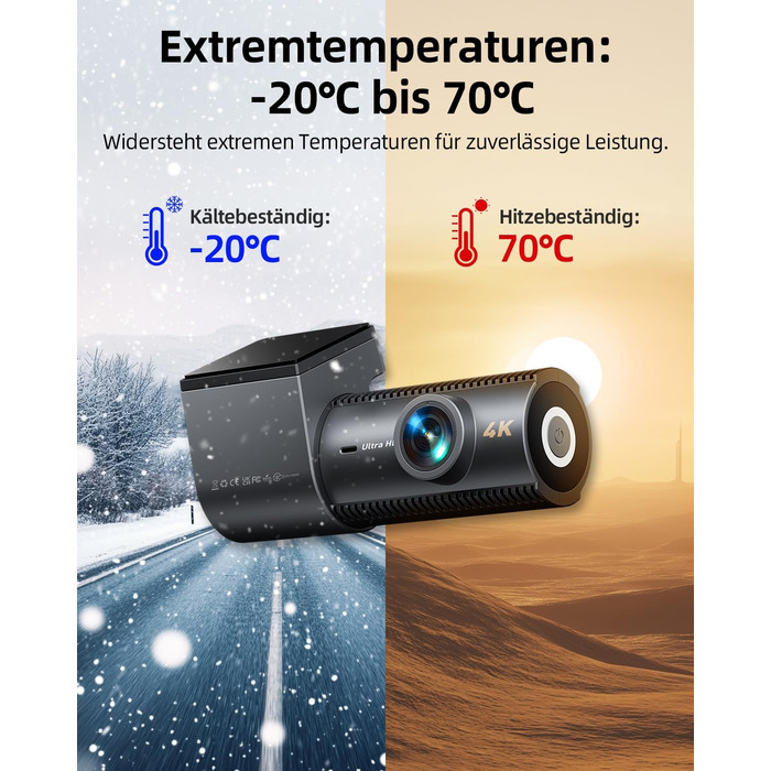 Відеореєстратор CIEVIE 4K+1080P з двома камерами, WiFi, IPS дисплей 1.5