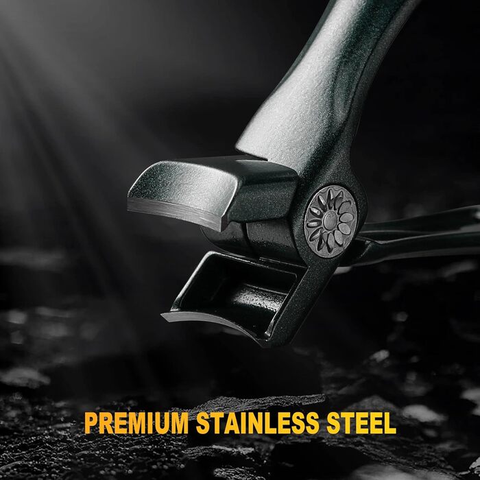 Кусачки для нігтів з лотком для обрізків, для товстих нігтів, 8.6 см, широка щелепа, нержавіюча сталь, кусачки для пальців рук і ніг з пилкою для нігтів (чорні/зелені)