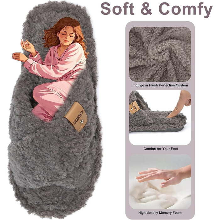 Жіночі домашні тапочки з Memory Foam - зручні та стильні домашні капці для спальні, відкриті, з перехресними ремінцями, неслизька підошва, для дому/на вулицю, трендові шльопанці як стильний подарунок для жінок, мами, дружини, білі (сірі), 42/43 EU