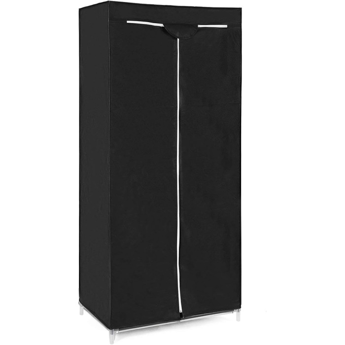 SONGMICS Fabric Closet, Foldable, with Clothes Rod, Simple Closet, Toy, Shoe, Bag Organizer, Living Room, Bedroom, Wardrobe, 75 x 45 x 160 cm, (Black)