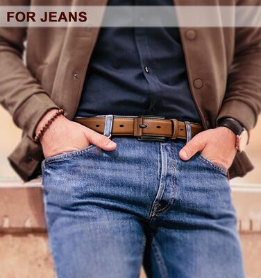 Чоловічий ремінь KEMISANT 2 шт. – шкіряний ремінь для чоловіків, повсякденний, для гольфу, до джинсів, 3,5 см (2 шт., Чорний/Tawny6327, 44-46)