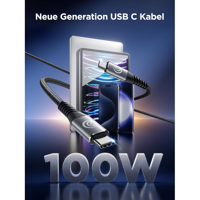 Кабель USB-C на USB-C 100W, 3M+3M, 2 шт., Nylon, PD 3.0, для iPhone, Samsung, iPad, MacBook, Pixel, Switch