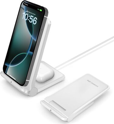 Двопортова бездротова зарядка 20W, сумісна з iPhone 16/15/Pro/14/13/12/SE/AirPods та Samsung, Pixel (білий)