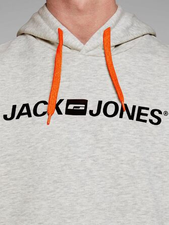 Чоловічий худі Jack & Jones Reg Fit з капюшоном та кишенею, White Melange (Shocking Orange), розмір XXL