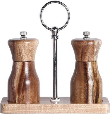 Набір дерев'яних мельниць для солі та перцю KKC, 11 см, з регульованим керамічним механізмом, для дому та ресторану