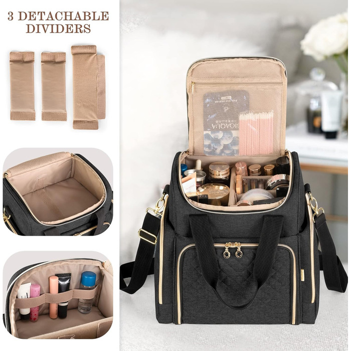 Органайзер для косметики Luxja: жіноча косметичка для макіяжу, подорожей (чорний)