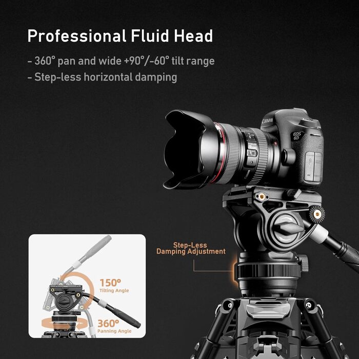 Штатив відео Cayer FA310H з моноподом K10 та рідкосильним кріпленням - швидкозатискачі ніг, швидке регулювання, вантажопідйомність 10 кг, алюміній, 2 швидкознімні пластини, ручка для переноски - для DSLR, бездзеркальних камер, відеокамер