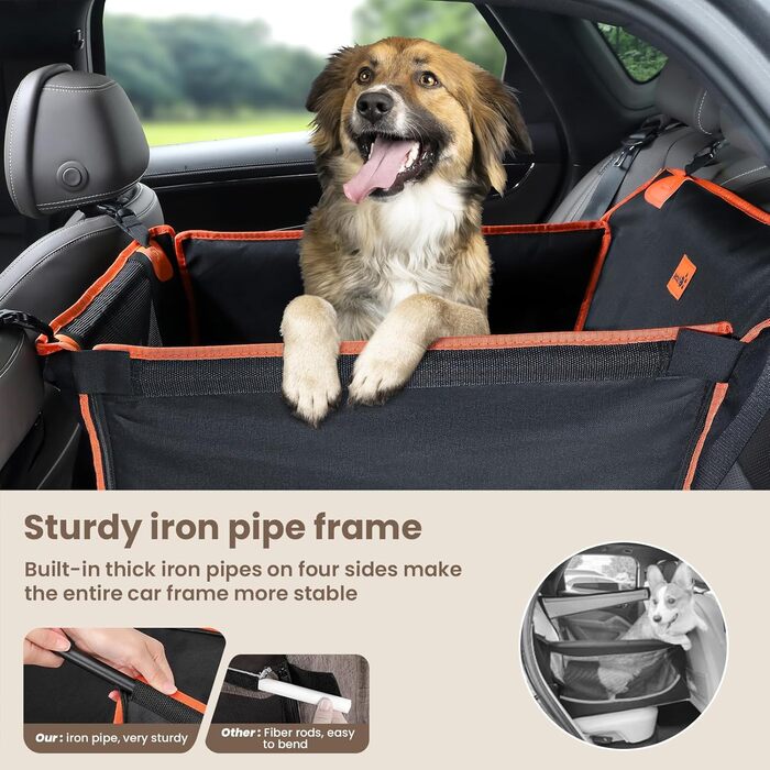 Pecute Dog Car Seat - Reinforced Seat for Medium & Large Dogs - Secure Car Dog Bed with 4 Straps - Rear Seat Dog Crate