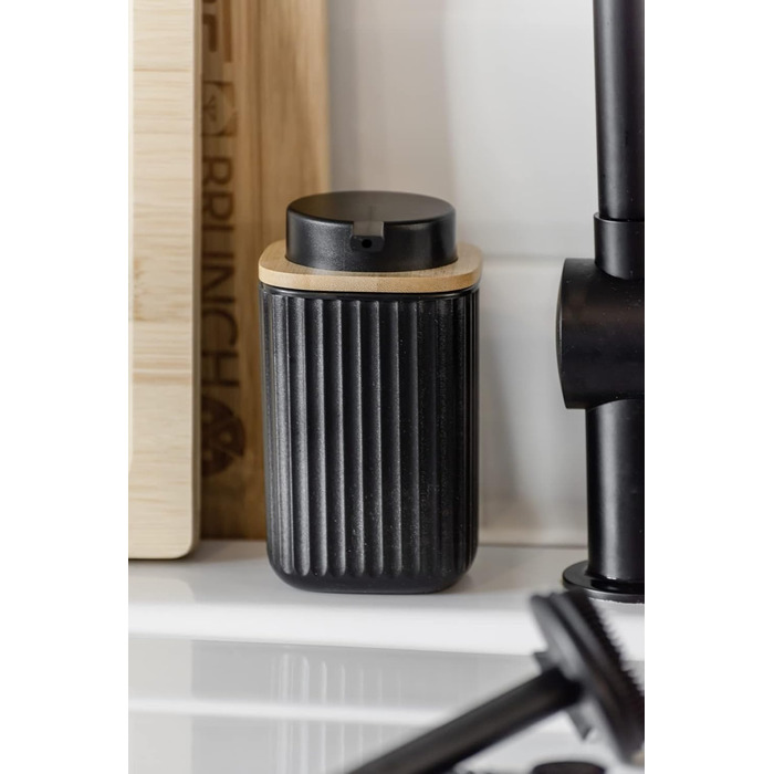 Дозатор для мила WENKO Rotello, 250 мл, з бамбуковими деталями, для мила та засобів для миття посуду, чорний/натуральний