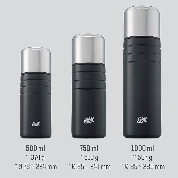 Esbit Majoris Insulated Bottle with Cup - 1000ml Stainless Steel Thermos for Hot & Cold Drinks - Black