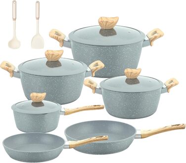 Набір каструль та сковорідок для кухні з гранітним покриттям (12 предметів), антипригарне покриття, PFOA та PFOS Free, для початківців та професіоналів (сірий)