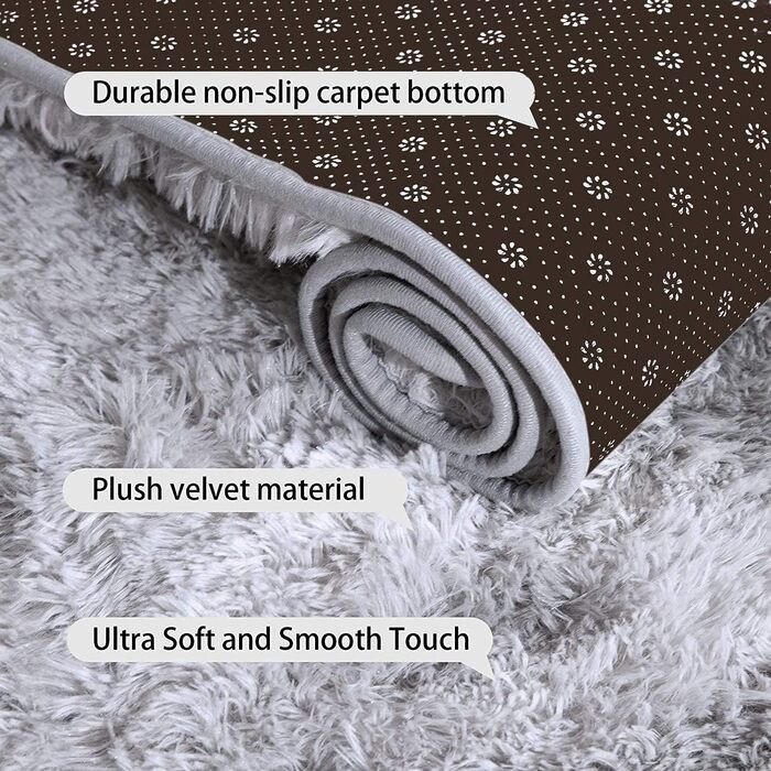 Килим Calore для вітальні, спальні: пухнастий, сучасний, для дому, 200 x 300 см (сіро-білий)