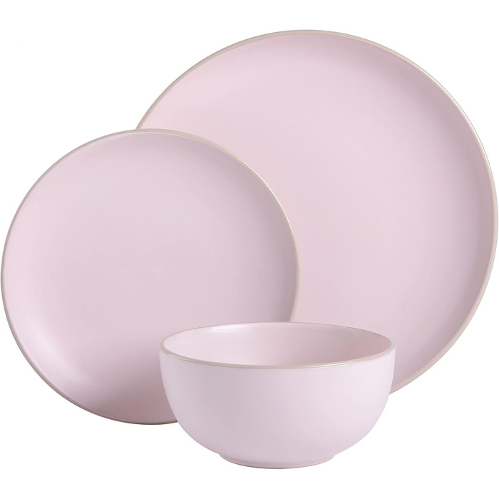 Набір посуду Gibson Home Festival Rings (16 предметів) з рожевого стеунгоду, ручна робота, для 4 осіб, сумісний з посудомийною машиною та мікрохвильовою піччю
