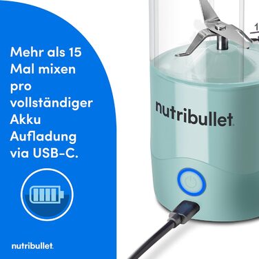 NutriBullet Immersion Blender, Immersion Blender, 475ml BPA-free, Mini-Mixer, Multi-Function Blender, USB-C Charger, over 15 blending cycles, Light Blue, NBP003LBL Portable Light Blue