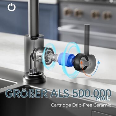 Змішувач кухонний FORIOUS, поворотний 360°, L-подібний, для 1 отвору, матовий чорний