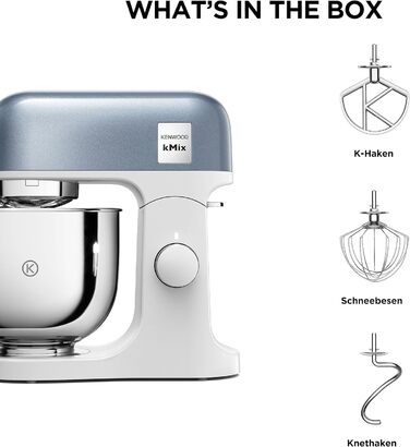 Кухонний комбайн-міксер Kenwood kMix Editions KMX760BC, 1000 Вт, чаша з нержавіючої сталі 5 л, набір для кондитерських виробів, синій металік