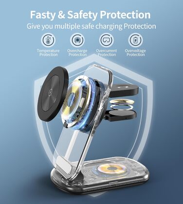 MagSafe Зарядна станція 3-в-1: Бездротовий зарядний пристрій для Apple Watch Series 9/Ultra 2/1, iPhone 16/15/14/13/12, AirPods - Чорний