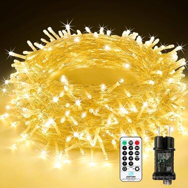 LED гірлянда на батарейках для зовнішнього використання, 100 LED, з пультом дистанційного керування, таймером, 8 режимів, IP65, вологостійка, для декорування саду, вечірки, весілля, Різдва, тепле біле світло (30 м)
