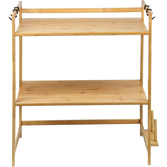 Поличкова система для мікрохвильової печі 3 яруси, органайзер з гачками, розширювана, висувна, 40-64см, з вуглецевої сталі (3 яруси, бамбук, 55x35x67см)