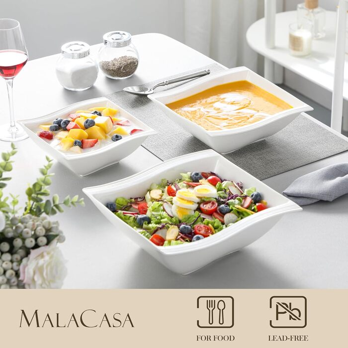 MALACASA Набір мисок для мюслі та супу, 4 шт., кераміка, 800 мл, 2100 мл, 1400 мл, 890 мл (білий)