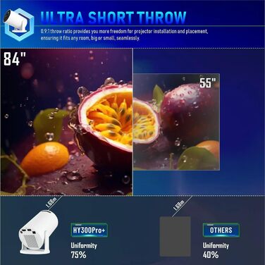 Проектор Mini Beamer 4K Smart Heimkino з Android 11, Wi-Fi 6, Bluetooth 5.4, автотрапецеїдна корекція, 180° поворот, 130-дюймовий екран для Phone/PC/Lap (Білий)