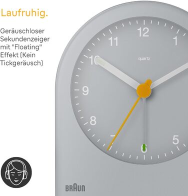 Braun Classic Analog Alarm Clock with Snooze Function and Continuous Backlight, Quiet Quartz Movement, Gradually Increasing Alarm Tone in Grey, Model BC22G.