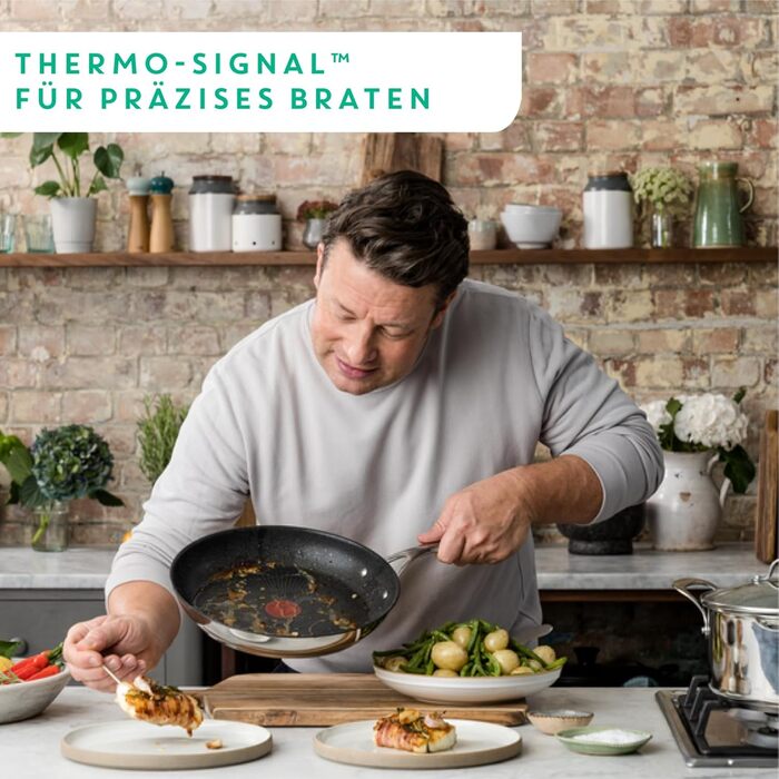 Сковорода Tefal Jamie Oliver Cook's Direct 28 см з нержавіючої сталі для індукції. Антипригарне титанове покриття, термоіндикатор, жаростійка, з клепаним руків'ям.