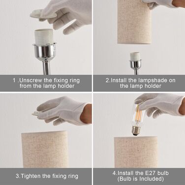 LED-лампа на тумбочку з сенсорним керуванням, диммуванням, USB-портом A+C, тканинним абажуром, металевою основою, для спальні, офісу, вітальні (з лампочкою) (Бежевий)