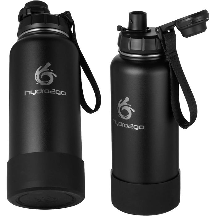 Термофляга Hydro2Go Edelstahl 950 мл з соломинкою, чорна - ізольована, BPA-free, для спорту та активного відпочинку, 24 год холод/12 год тепло