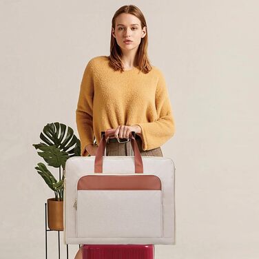 Portable Garment Bag, Men's Garment Bag for Business Travel, Large Leather Travel Bag with Shoe Compartment (Size L, Beige)