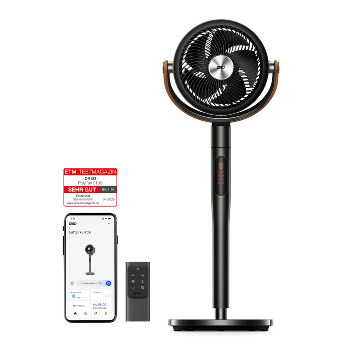 Dreo PolyFan 513S: Тихий розумний вентилятор з широким охопленням та 6 режимами (білий/чорний)