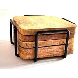 Wooden Coasters for Drinks, Absorbent Bar Coasters, 6 Pieces, Natural Lotus Design, Drink Coasters for Home Decor and Tableware, Protection, Housewarming Gift (6 Pieces) (Style 5)