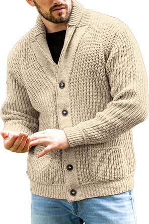 Чоловічий кардиган Runcati з грубого в'язання, великий розмір L, з коміром-шарфом, на ґудзиках, стильний пуловер, хакі