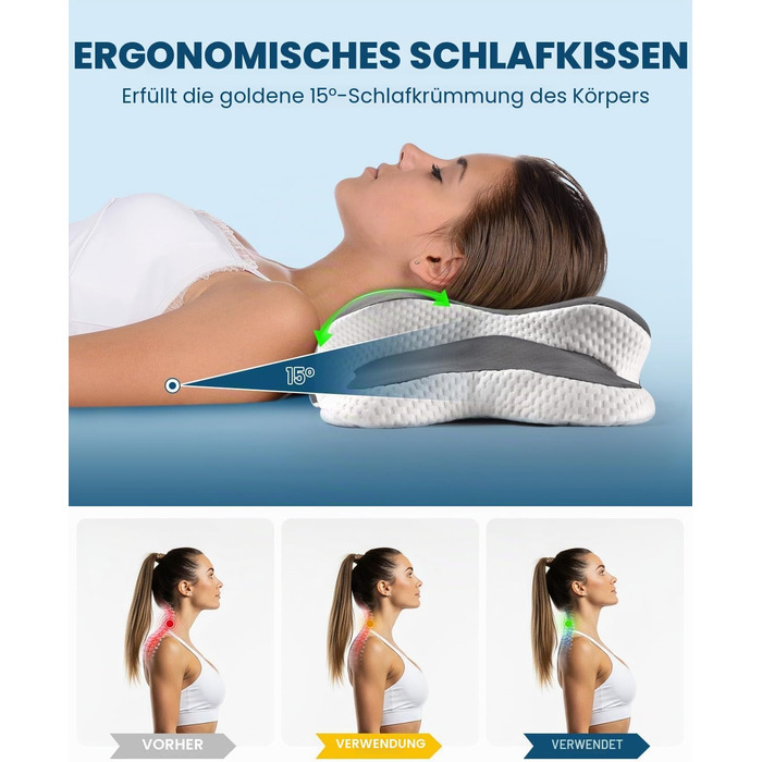 Охолоджуюча подушка для підтримки шиї з Memory Foam: ергономічна ортопедична подушка для сну на боці та спині