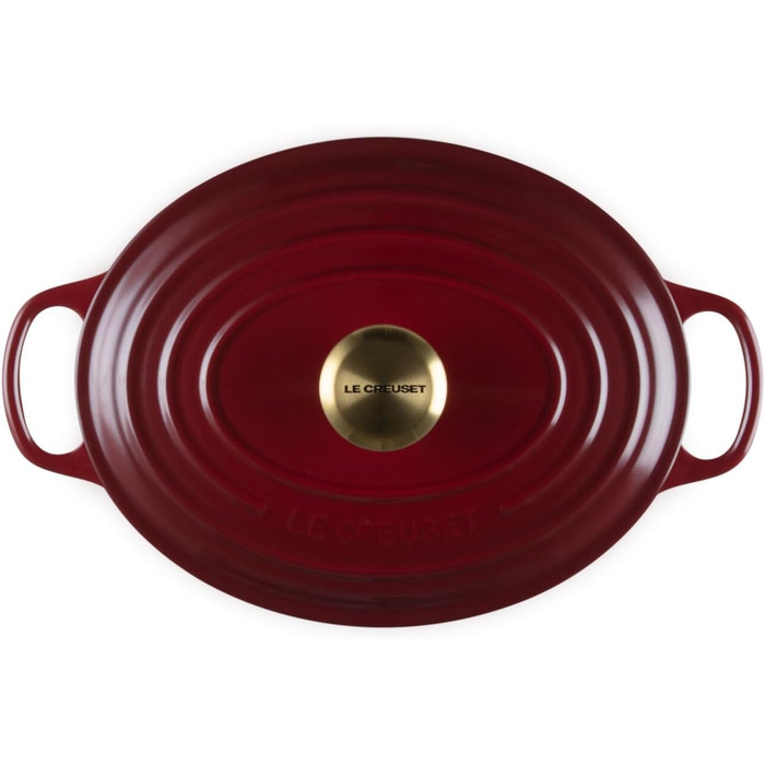 Чавунна овальна каструля Le Creuset Signature з кришкою, 27 см, 4,1 л, для всіх типів плит та індукції, колір Garnet (бордовий), 4,43 кг