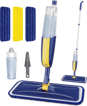 Швабра з розпилювачем MANGOTIME - швабра з розпилювачем, моп для підлоги з баком для води та 3 насадки для швидкого прибирання паркету, мармуру, дерева, ламінату (жовта)