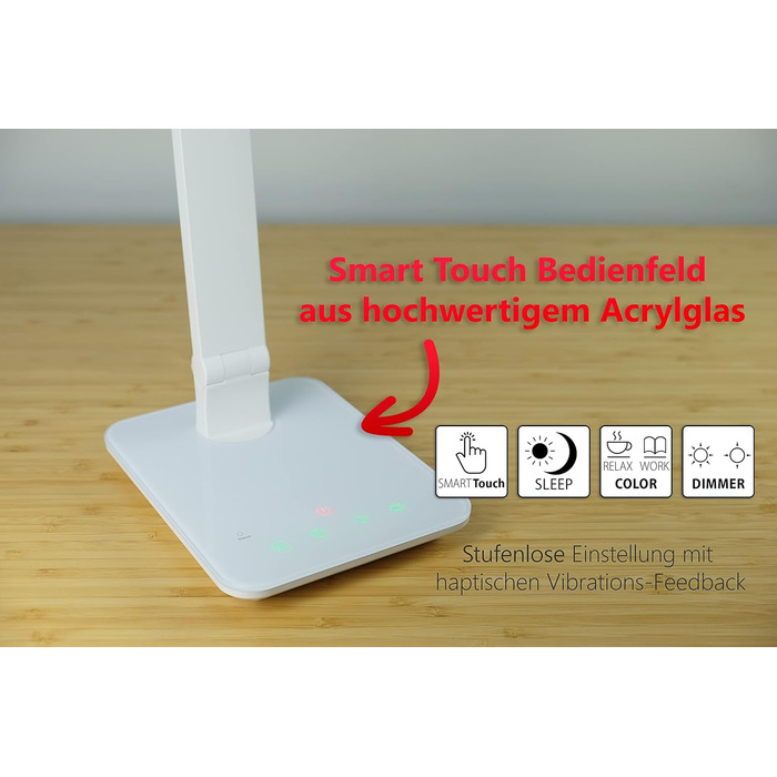 LED лампа настільна FeinTech LTL00100 з USB, регулювання кольору та яскравості, білий корпус, 37x15x43.5 см