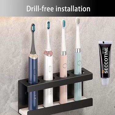 Тримач для електричної зубної щітки, алюмінієвий, без свердління, 3 слоти, чорний. Підставка для зубних щіток з діатомової землі