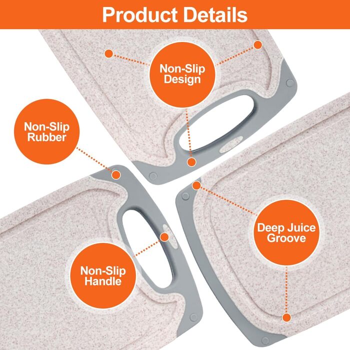 Набір обробних дощок KIMIUP з пластику, 3 шт. з неслизькими ручками, BPA-Free, для кухні, набір дощок для нарізання, миючі в посудомийній машині