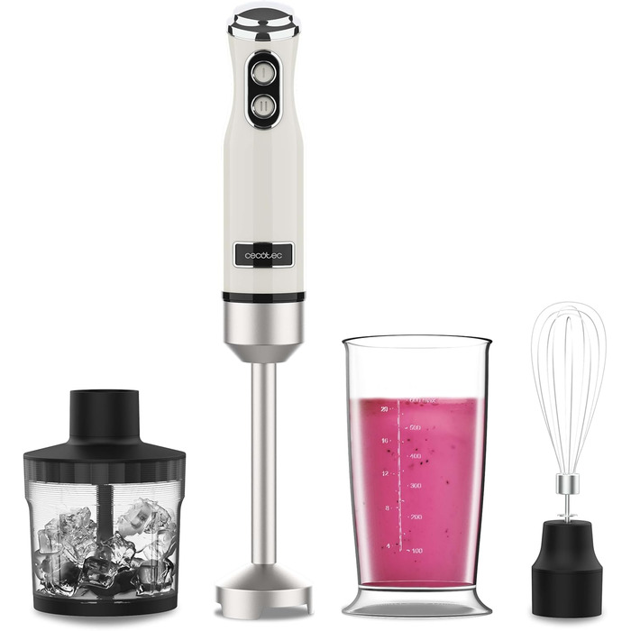 Блендер Cecotec Stabmixer Power RetroBeige 1200MAX Cream&Crush: 1200 Вт, CrossBlades, 2 швидкості, комплект аксесуарів, захист від бризок