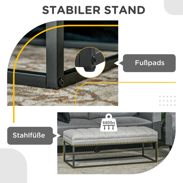 HOMCOM Bench with Linen Look Upholstered Bench for Bedroom, Bed Bench, Dressing Bench up to 200 kg, Steel, Light Grey, 120x44x45.5 cm