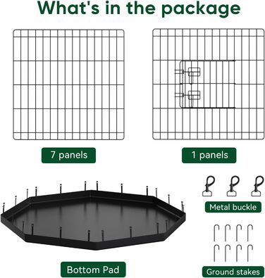 Клітка-загончик для собак PJYuCien, 8 панелей, 61 см, для дому, з підлогою, металева, складна, для цуценят, тренувальний загін, для малих тварин, чорна