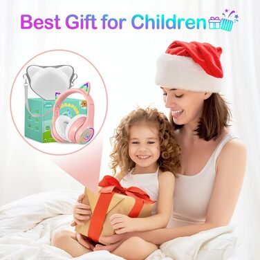 Дитячі навушники LOBKIN Bluetooth Over-Ear з чохлом, рожеві. Бездротові та провідні, складні, регульовані для школи та подорожей